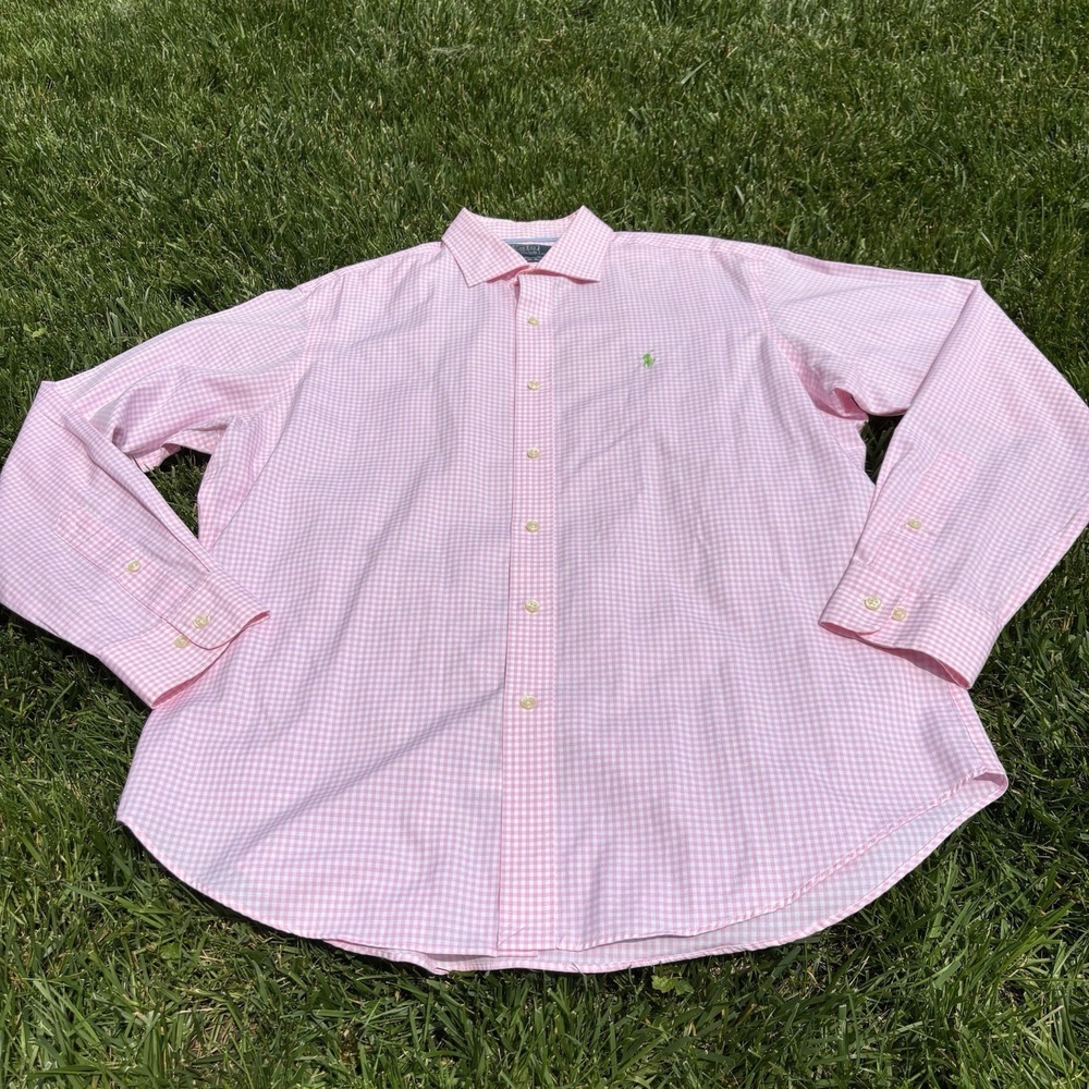 Polo Ralph Lauren Long Sleeve Shirt Large Classic Fit Pink Gingham Check